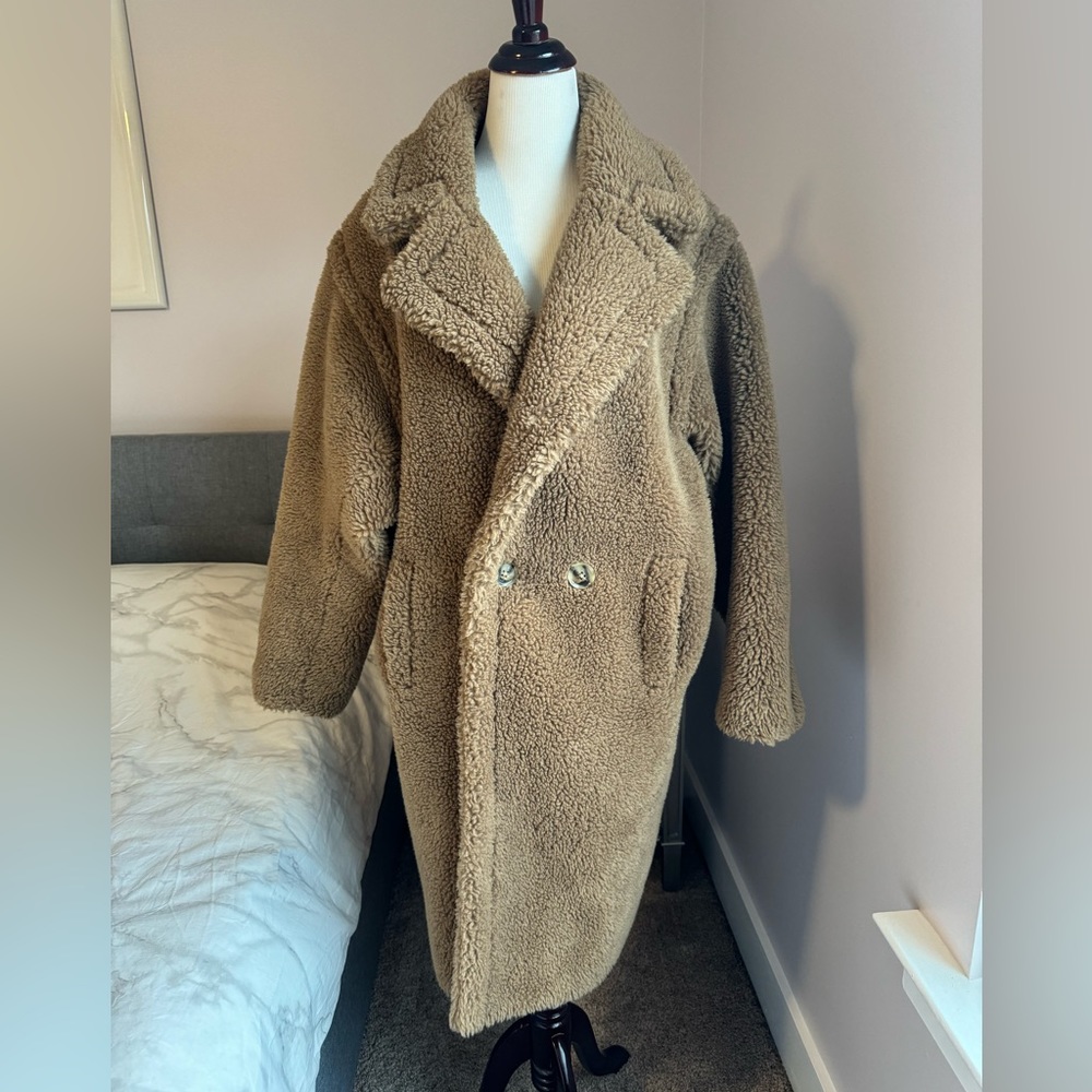 POPSKI London Oversized Camel Brown Shearling Teddy Coat OS